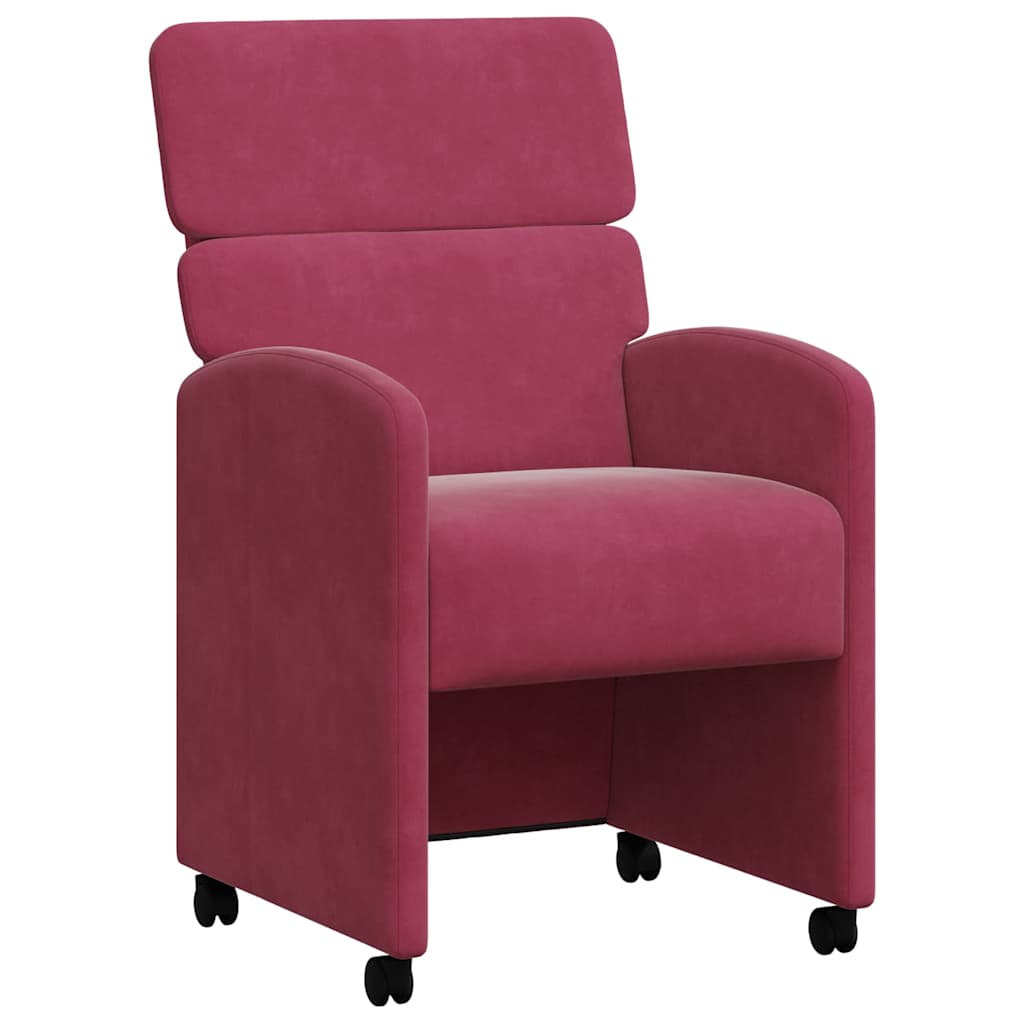 Sedie da Pranzo con Ruote 2 pcs Rosso vino 58 x 65 x 98 cm