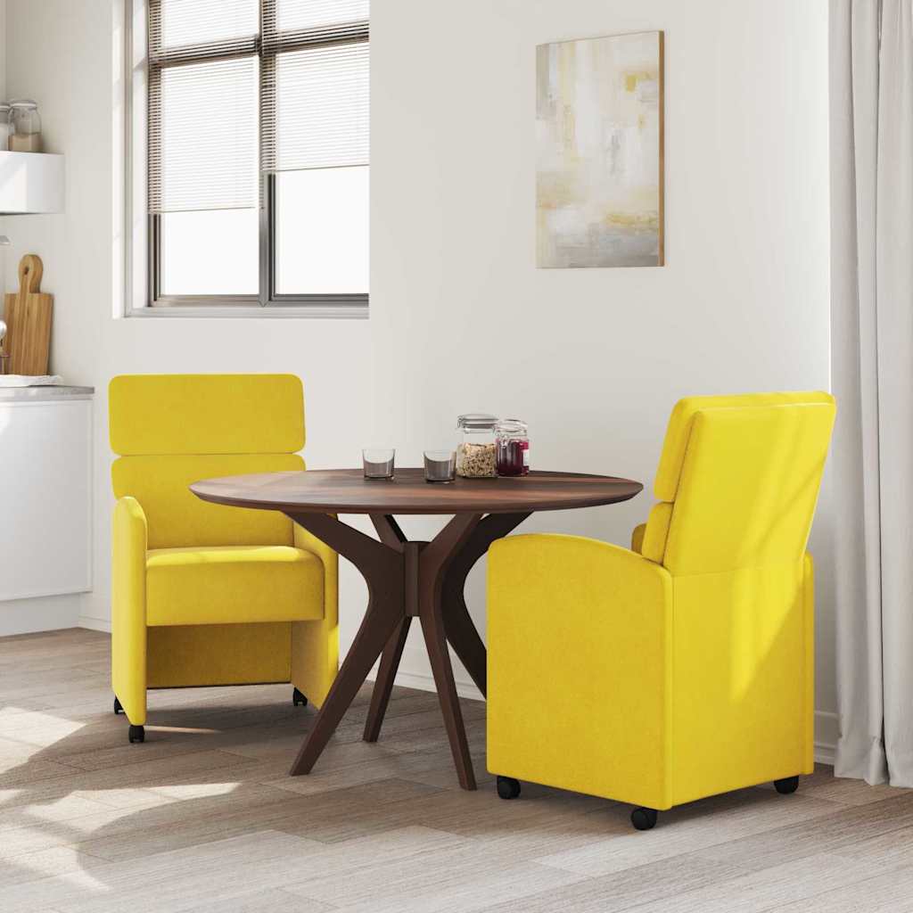 Sedie da Pranzo con Ruote 2 pcs Giallo 58 x 65 x 98 cm Velluto