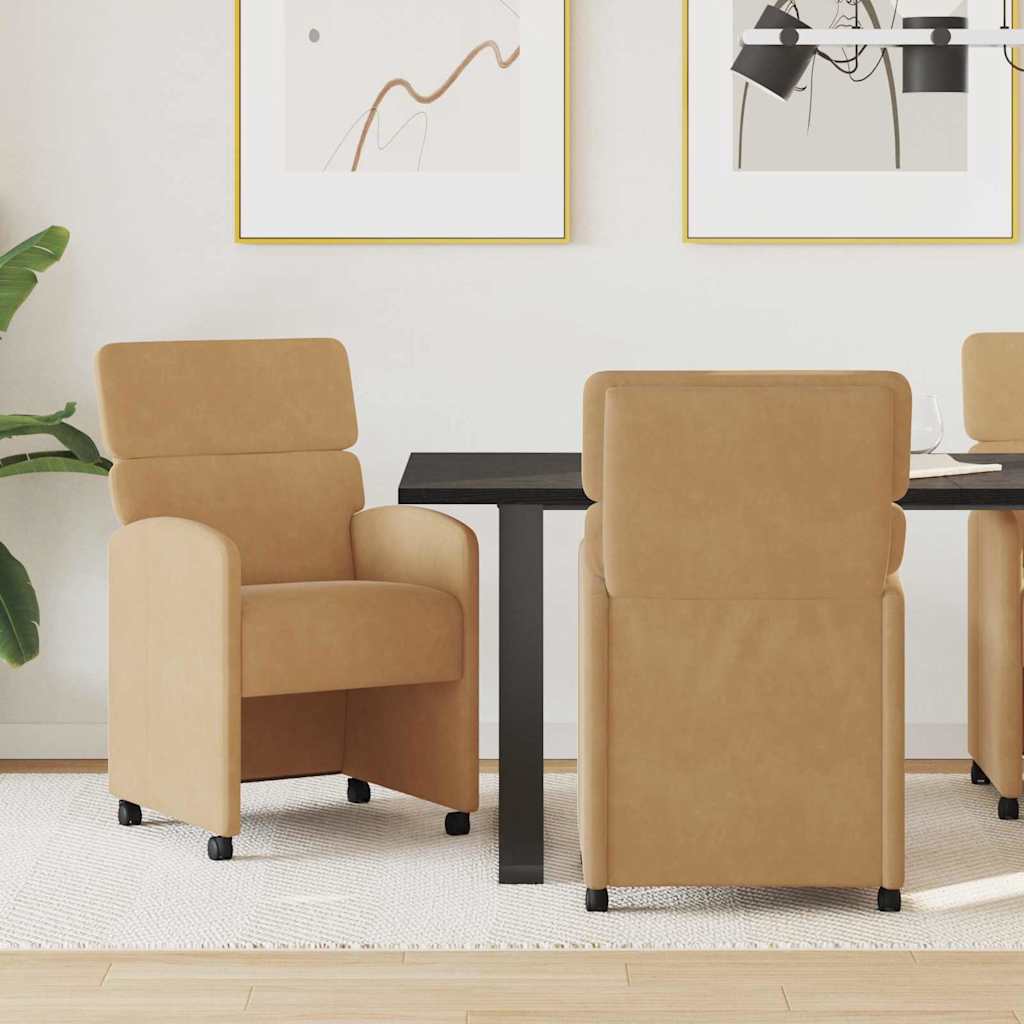 Sedie da Pranzo con Ruote 2 pcs Marrone 58 x 65 x 98 cm Velluto