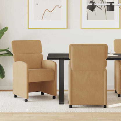 Sedie da Pranzo con Ruote 2 pcs Marrone 58 x 65 x 98 cm Velluto