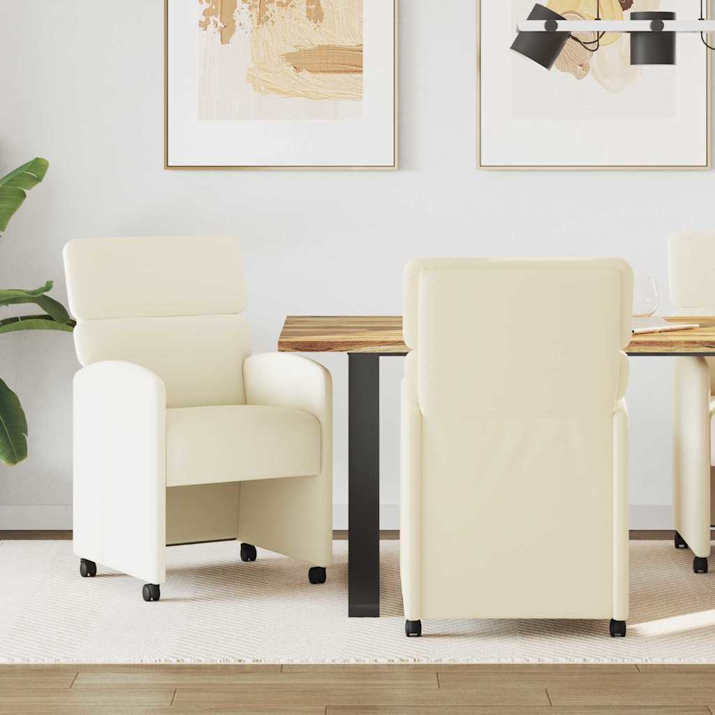 Sedie da Pranzo con Ruote con ruote 2 pcs Crema 58 x 65 x 98 cm