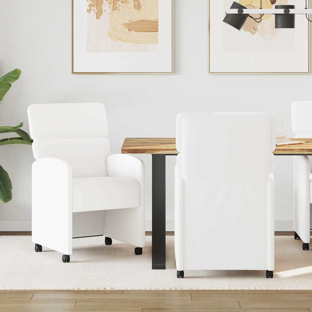 Sedie da Pranzo con Ruote 2 pcs Bianco 58 x 65 x 98 cm