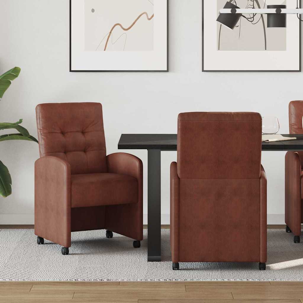 Sedie da Pranzo con Ruote 2 pcs Marrone lucido 58 x 67 x 97 cm