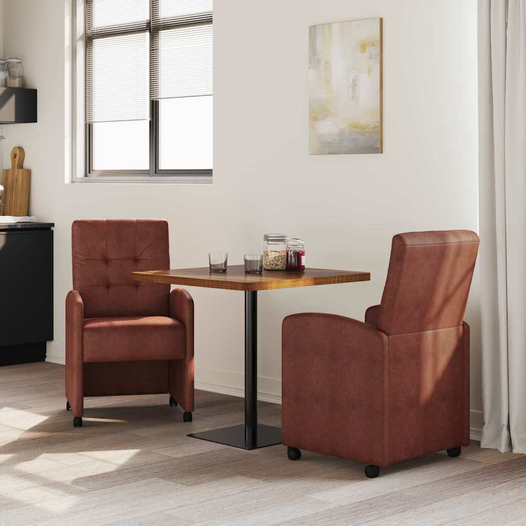 Sedie da Pranzo con Ruote 2 pcs Marrone lucido 58 x 67 x 97 cm