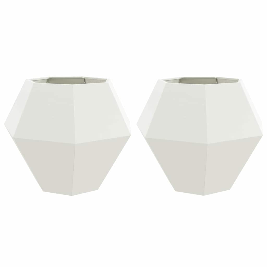Fioriera 2 pcs Bianco 100 x 100 x 80 cm Acciaio