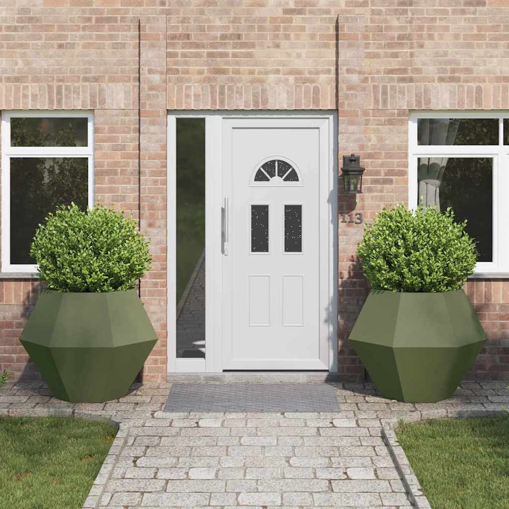 Fioriera 2 pcs Verde oliva 100 x 100 x 80 cm Acciaio