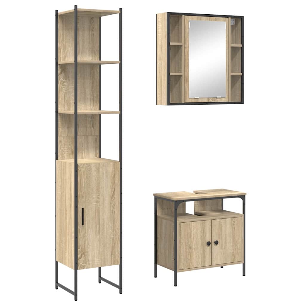 Set di mobili per il bagno con lo scaffale 3 pcs Rovere Sonoma
