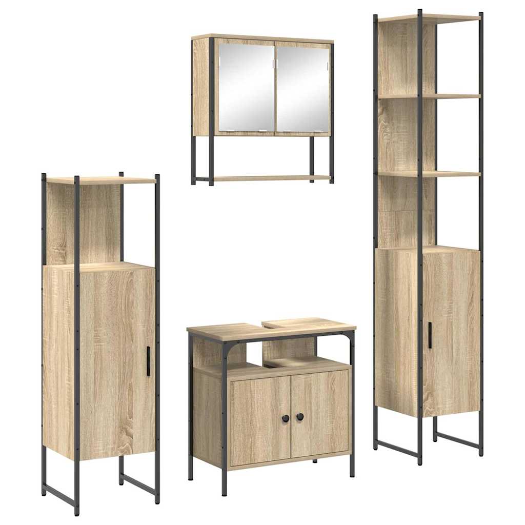 Set di mobili per il bagno con lo scaffale 4 pcs Rovere Sonoma