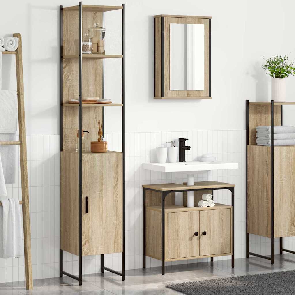 Set di mobili per il bagno con lo scaffale 3 pcs Rovere Sonoma