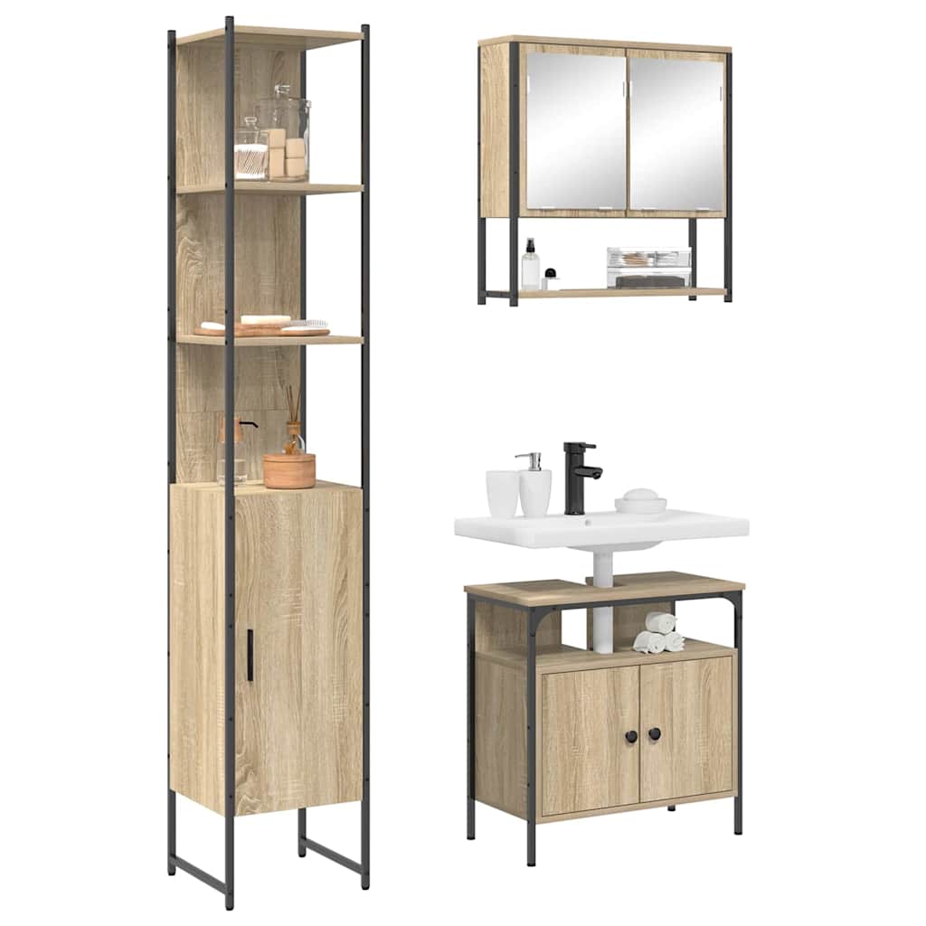 Set di mobili per il bagno con lo scaffale 3 pcs Rovere Sonoma