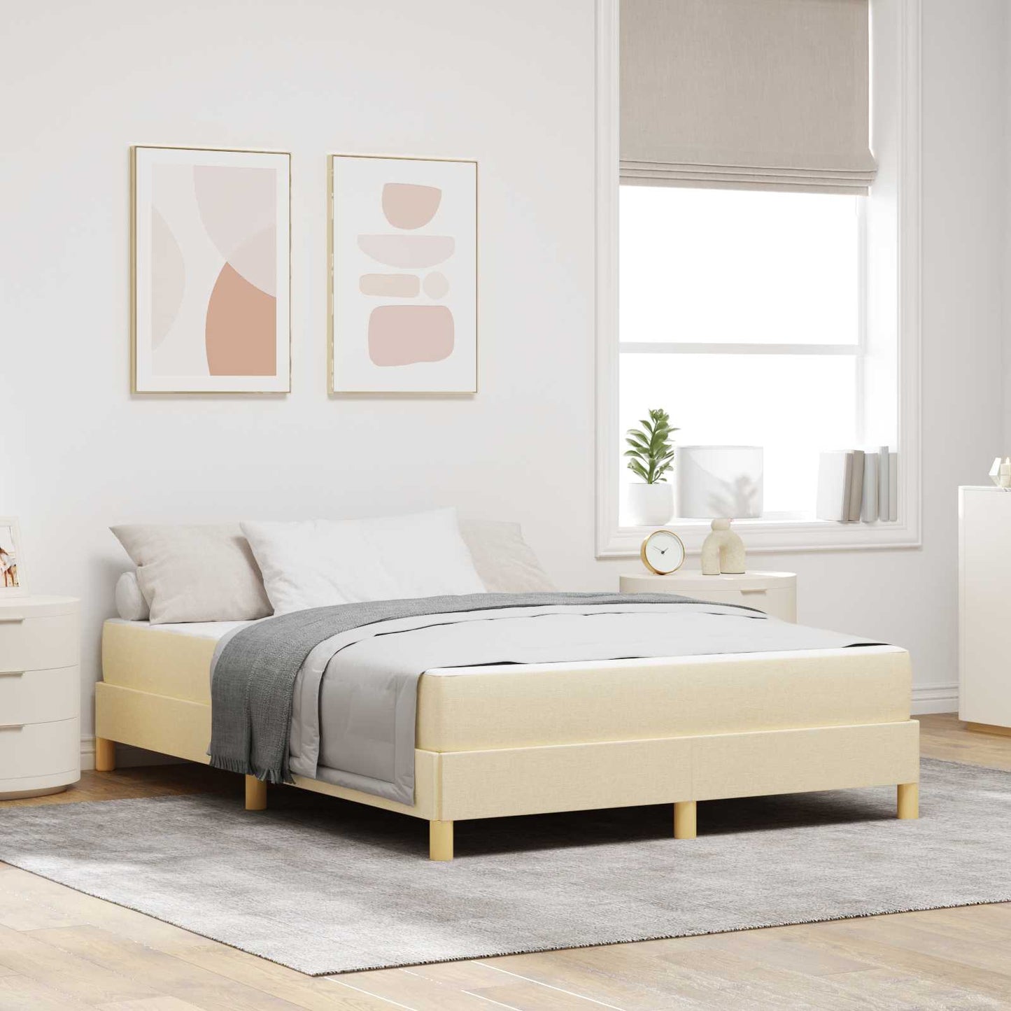 Letto a molle con materasso Crema 160 x 200 cm Tessuto