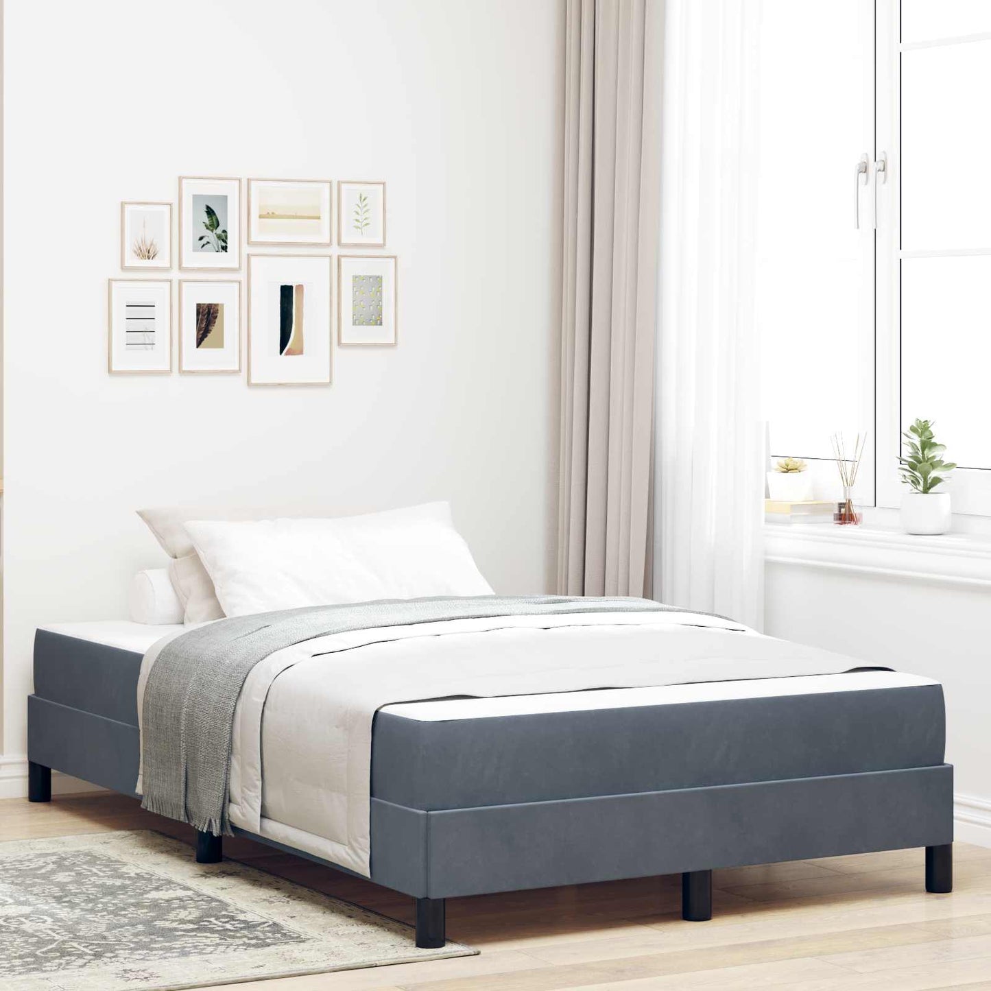 Letto a molle con materasso Grigio scuro 120 x 190 cm Tessuto