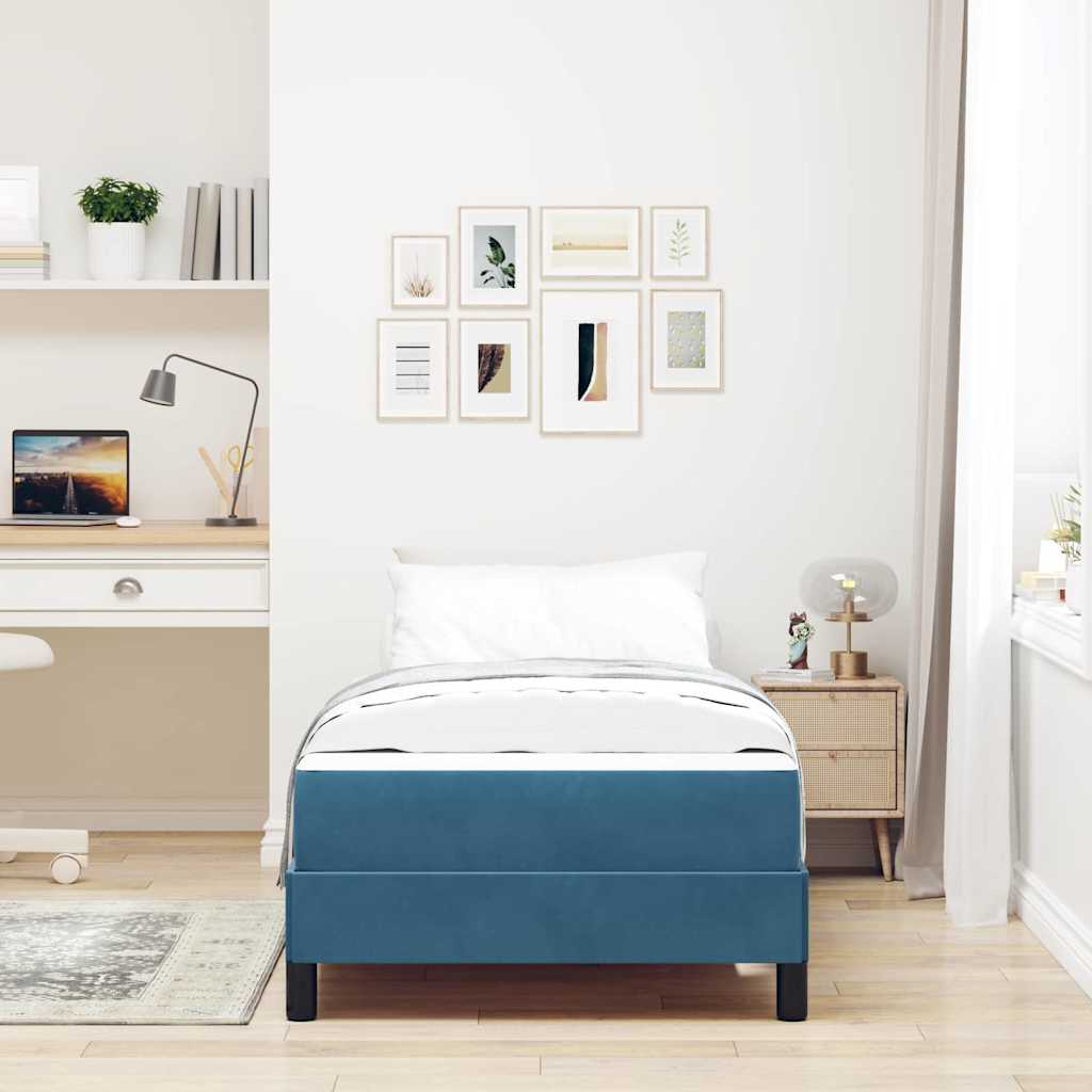 Letto a molle con materasso Blu Scuro 90 x 210 cm Tessuto