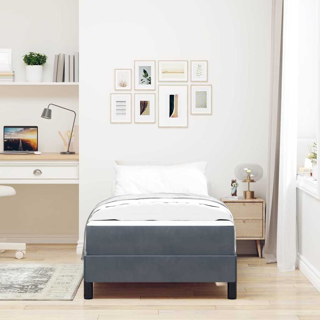 Letto a molle con materasso Grigio scuro 100 x 220 cm Tessuto