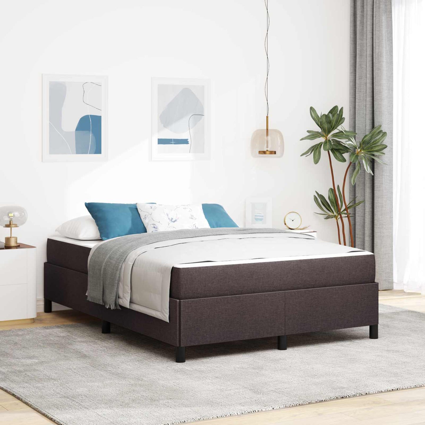 Letto a molle con materasso Marrone Scuro 140 x 190 cm Tessuto