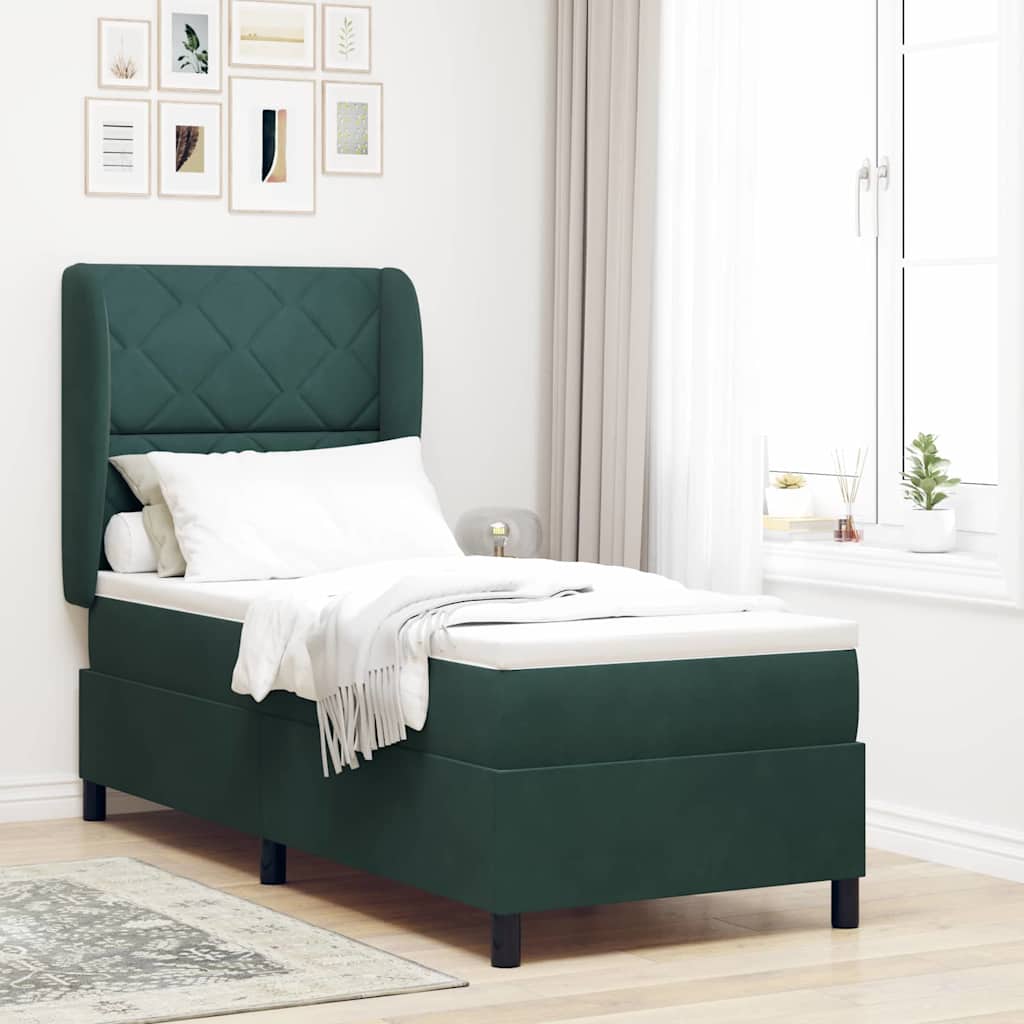 Letto a molle con materasso Verde Scuro 200 x 80 cm Velluto