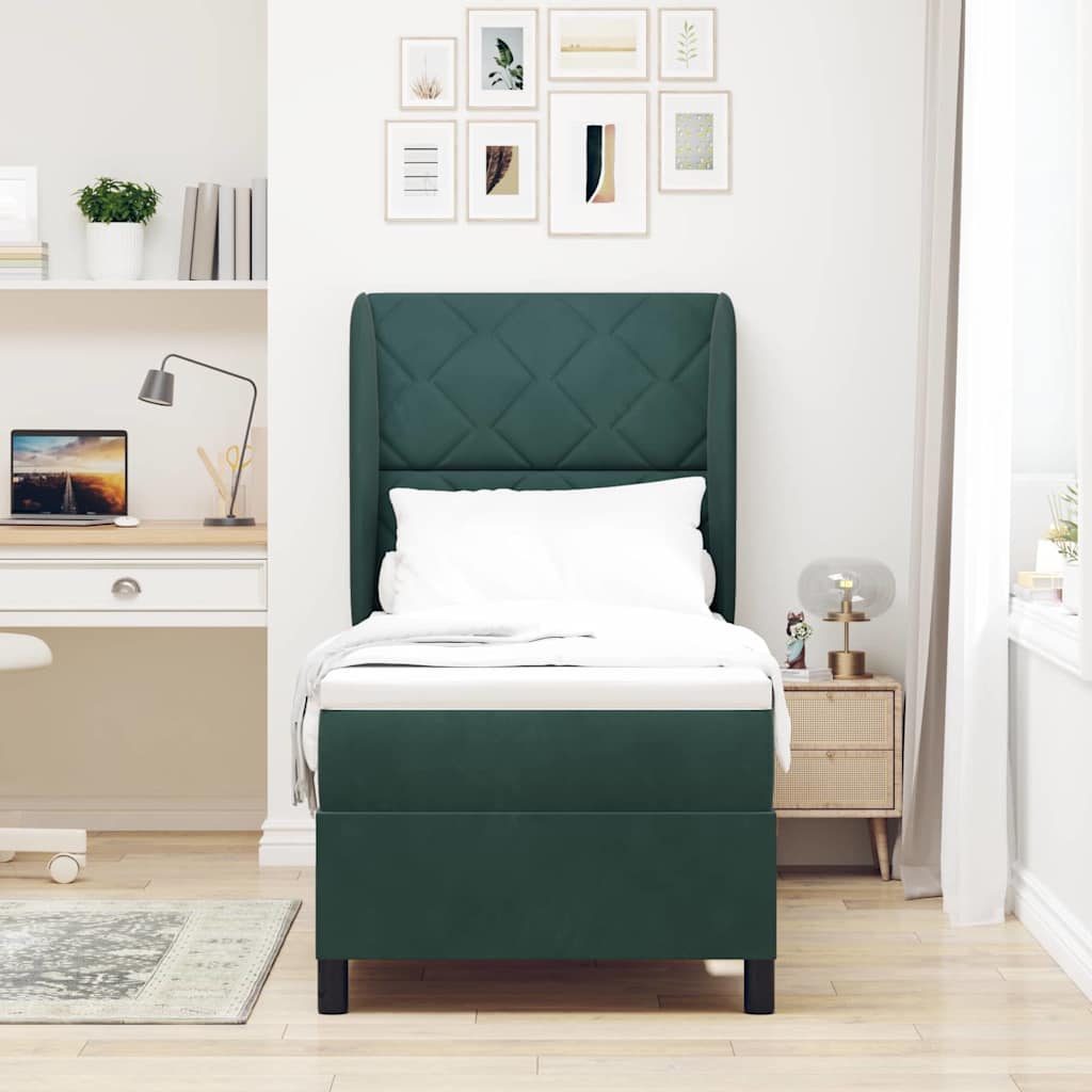 Letto a molle con materasso Verde Scuro 200 x 80 cm Velluto