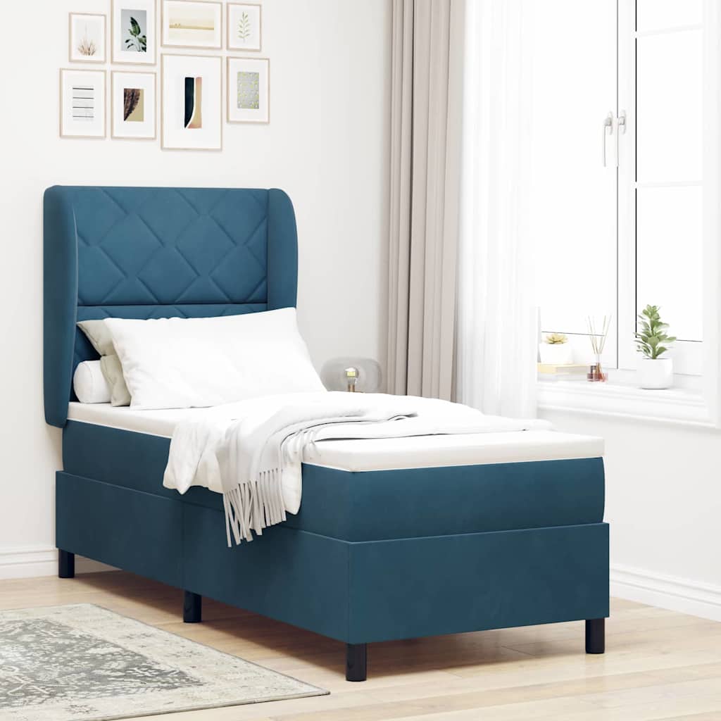 Letto a molle con materasso Blu Scuro 200 x 80 cm Velluto