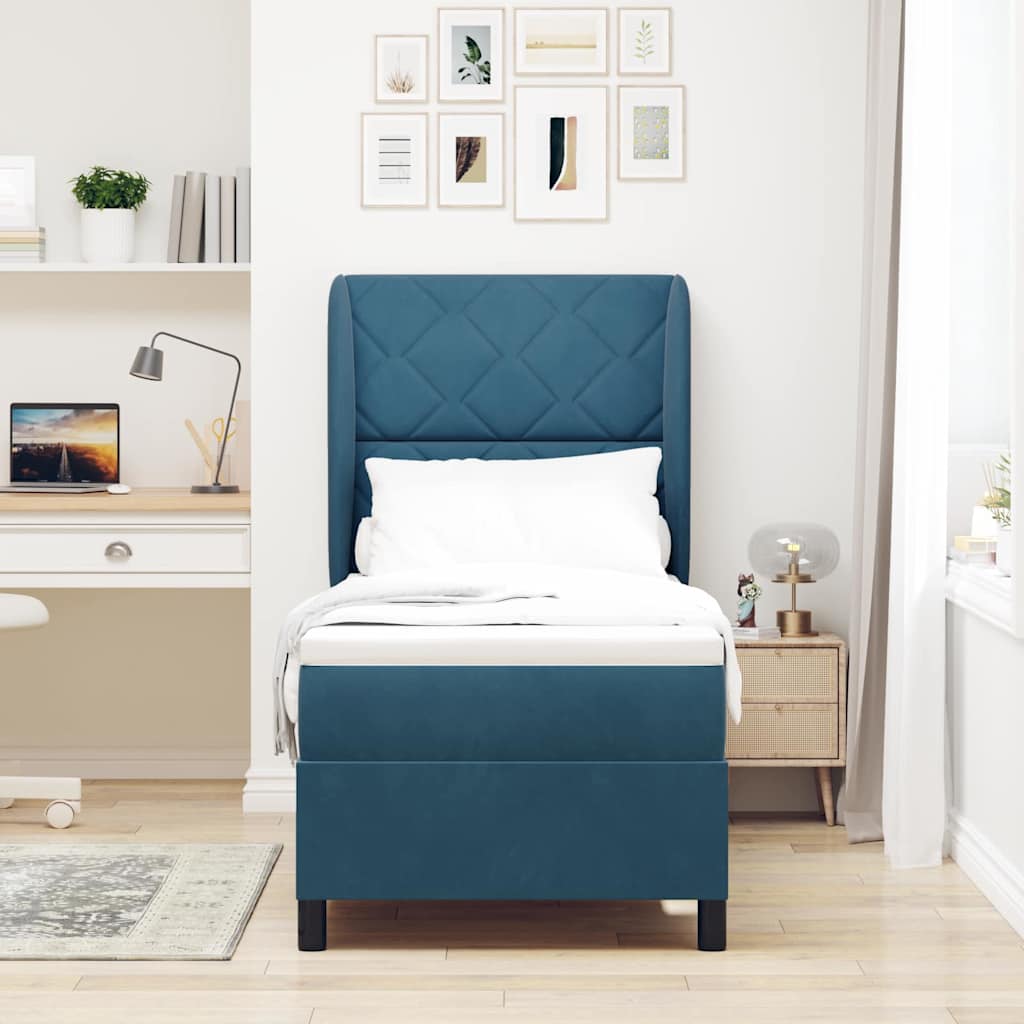 Letto a molle con materasso Blu Scuro 200 x 80 cm Velluto