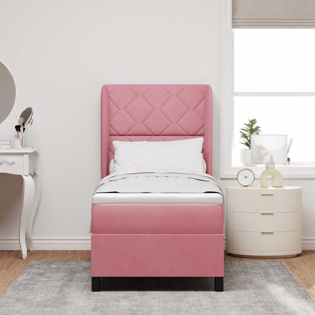 Letto a molle con materasso Rosa 200 x 80 cm Velluto