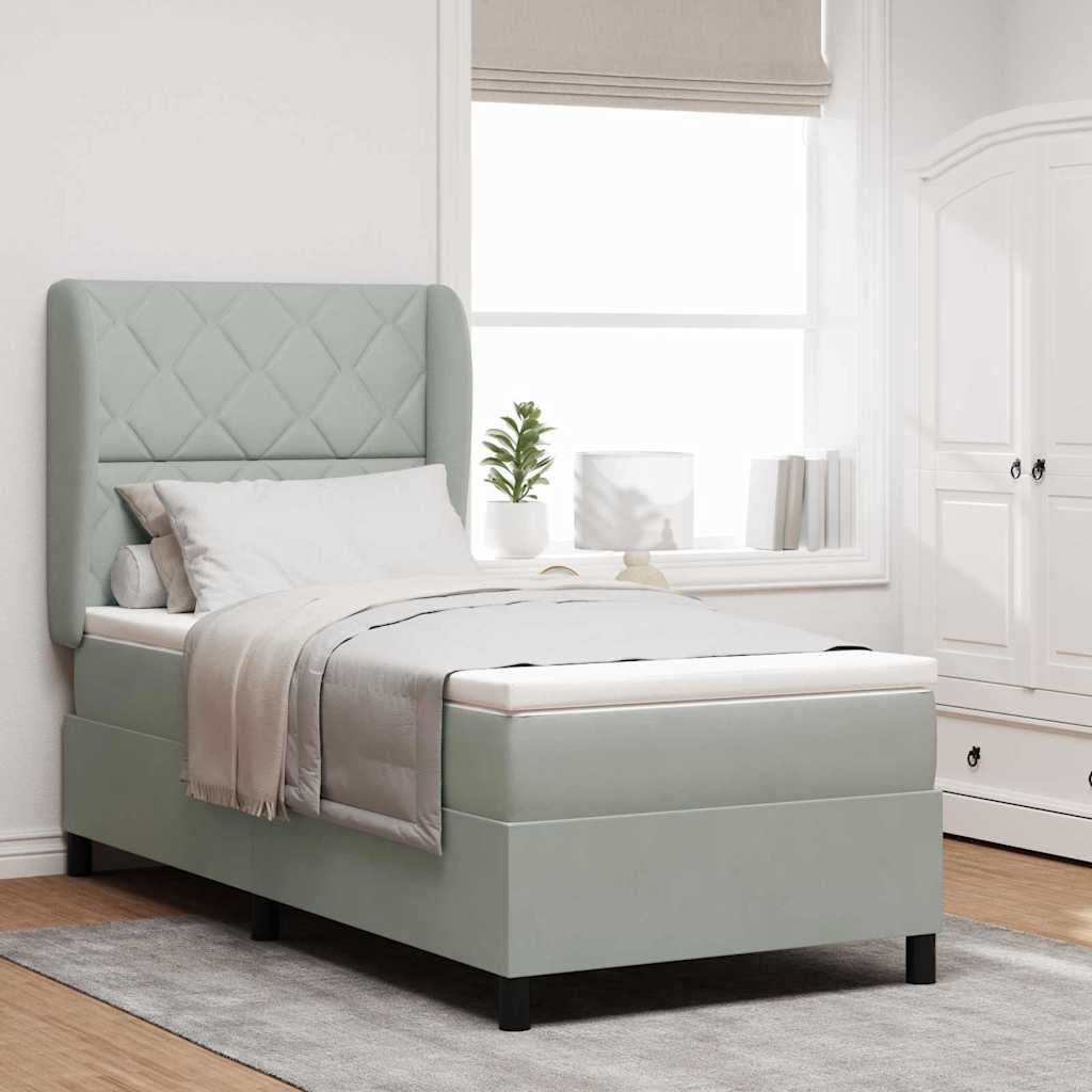 Letto a molle con materasso Grigio chiaro 190 x 90 cm Velluto
