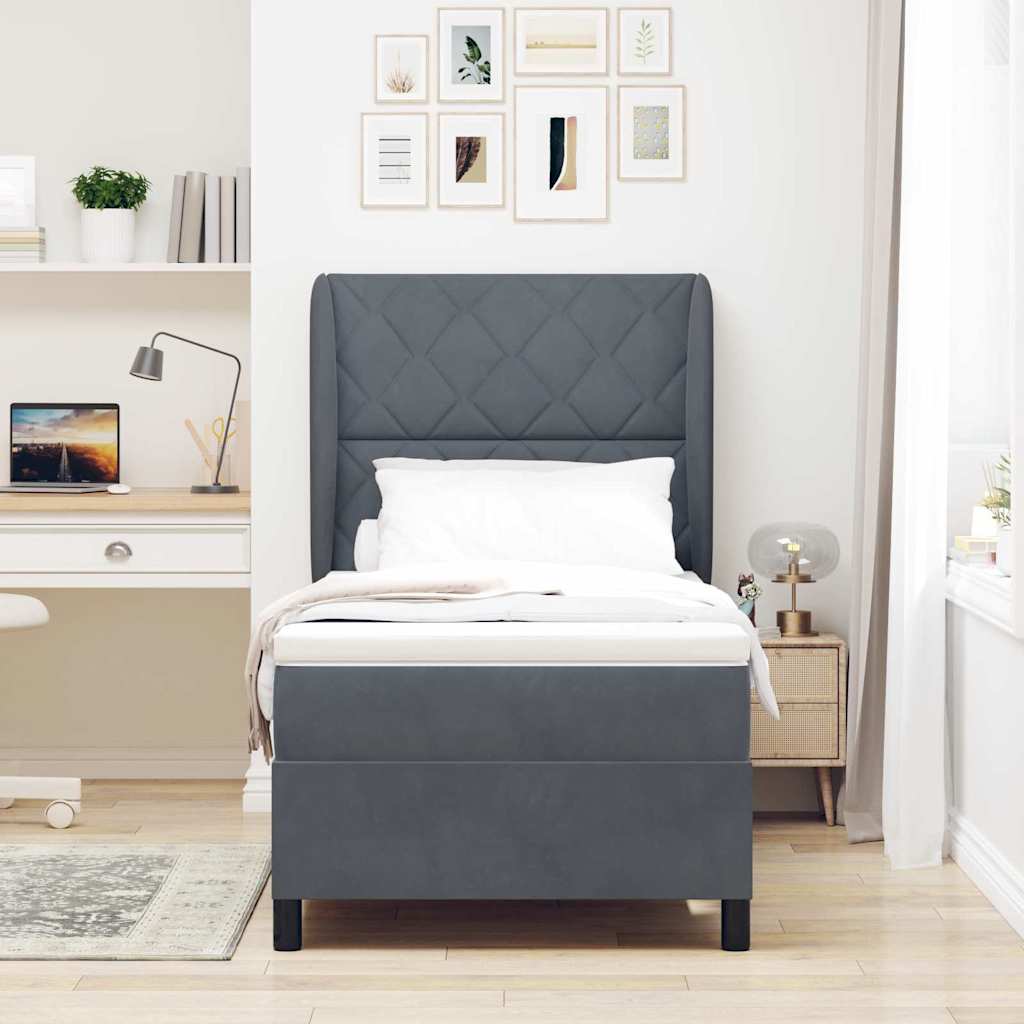 Letto a molle con materasso Grigio scuro 190 x 90 cm Velluto