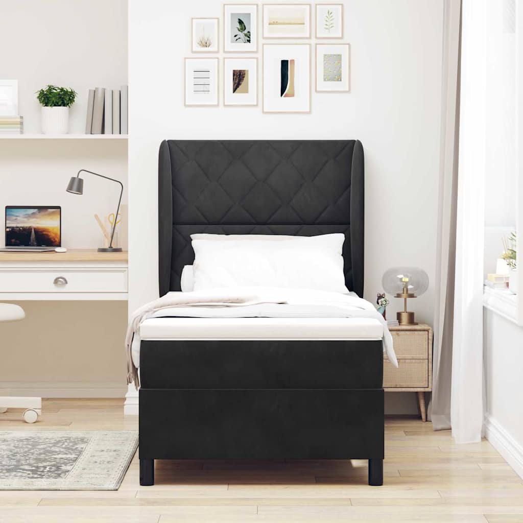 Letto a molle con materasso Nero 190 x 90 cm Velluto