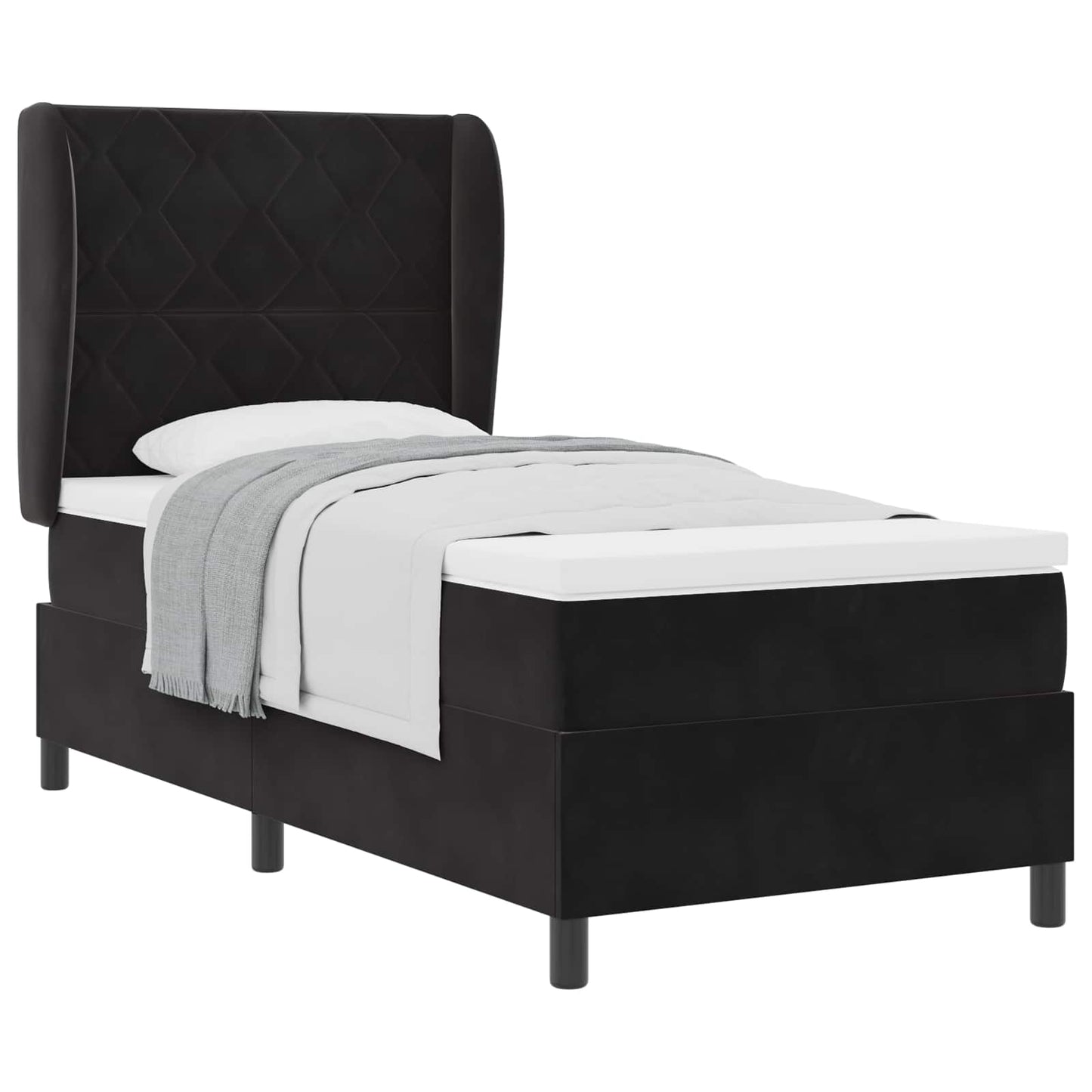 Letto a molle con materasso Nero 190 x 90 cm Velluto