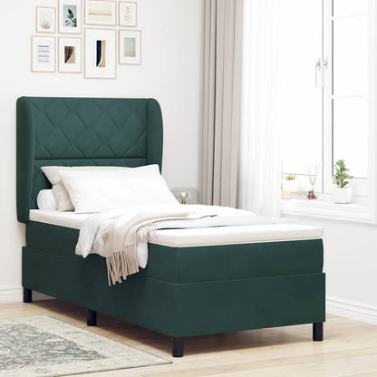 Letto a molle con materasso Verde Scuro 190 x 90 cm Velluto