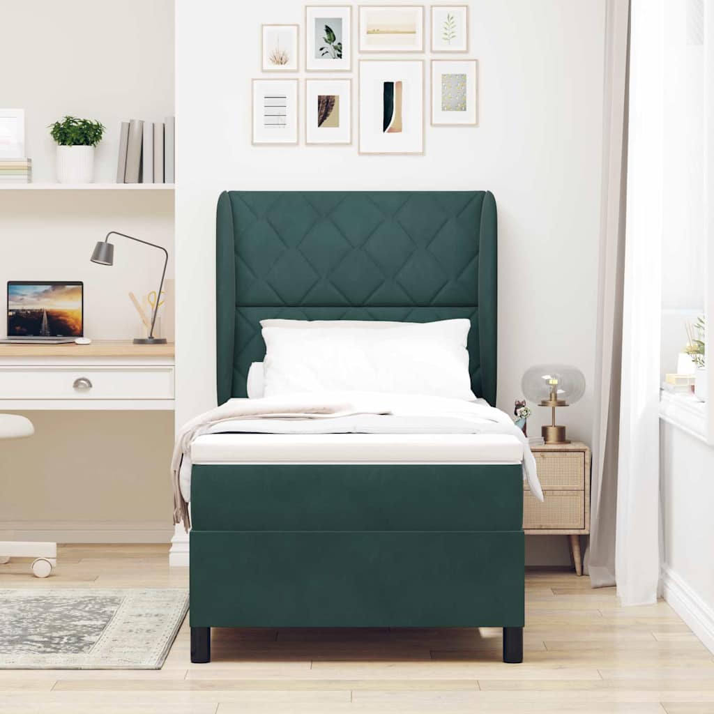 Letto a molle con materasso Verde Scuro 190 x 90 cm Velluto