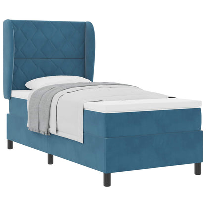 Letto a molle con materasso Blu Scuro 190 x 90 cm Velluto