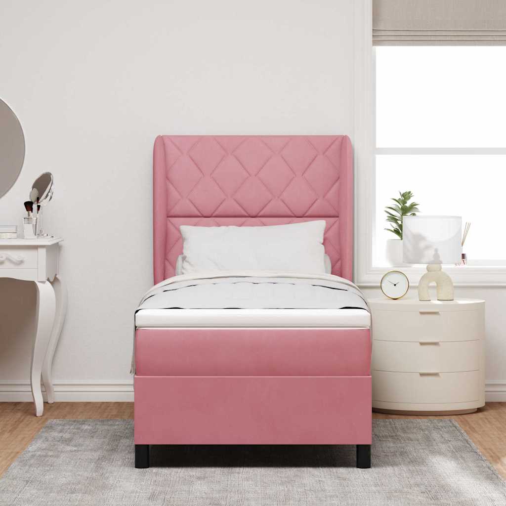 Letto a molle con materasso Rosa 190 x 90 cm Velluto