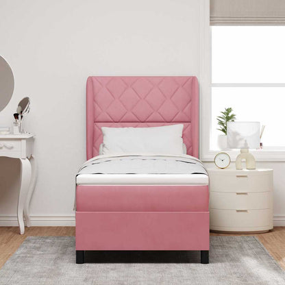 Letto a molle con materasso Rosa 190 x 90 cm Velluto