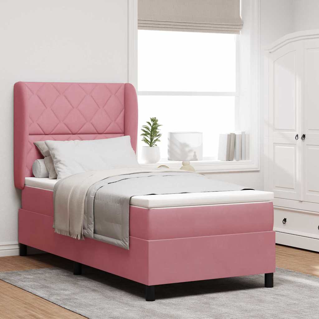 Letto a molle con materasso Rosa 200 x 90 cm Velluto
