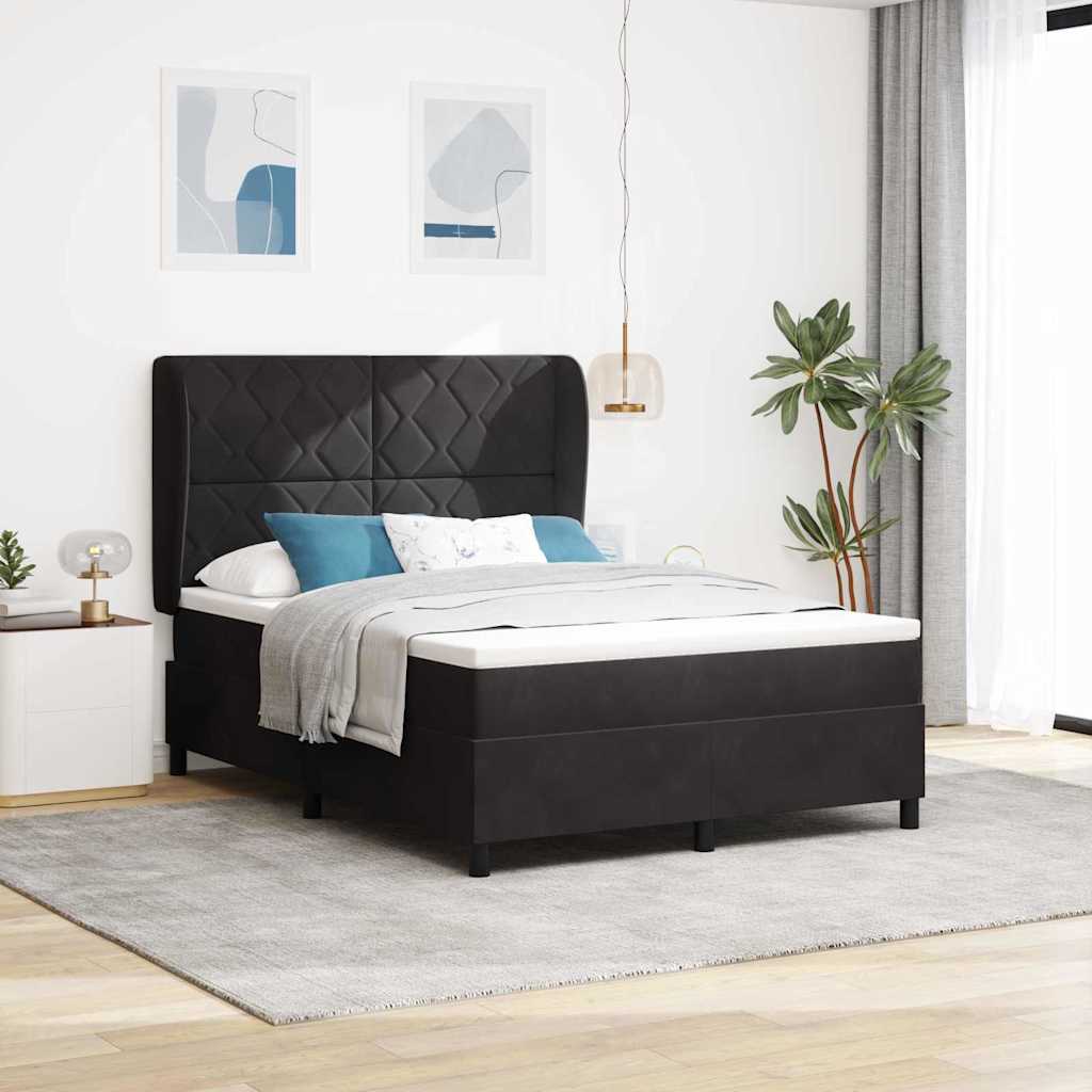 Letto a molle con materasso Nero 190 x 140 cm Velluto