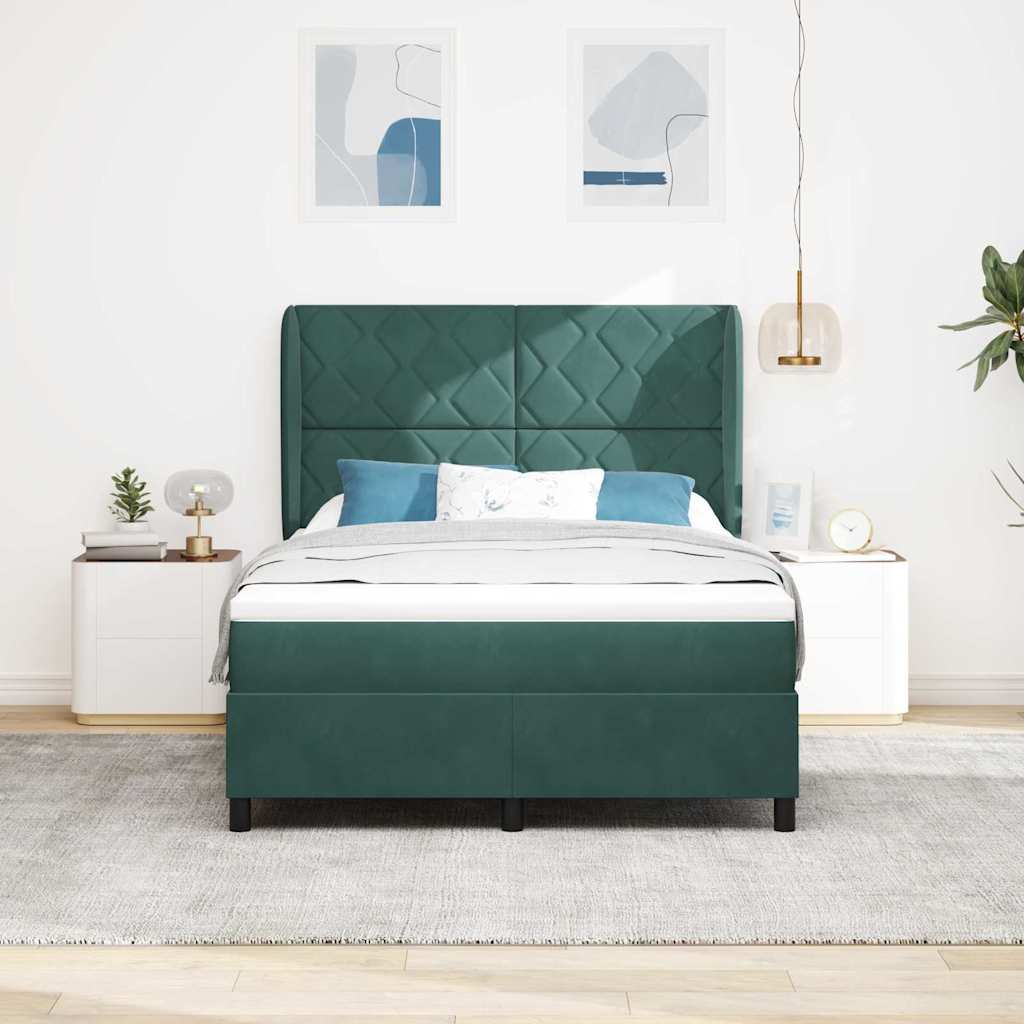 Letto a molle con materasso Verde Scuro 190 x 140 cm Velluto