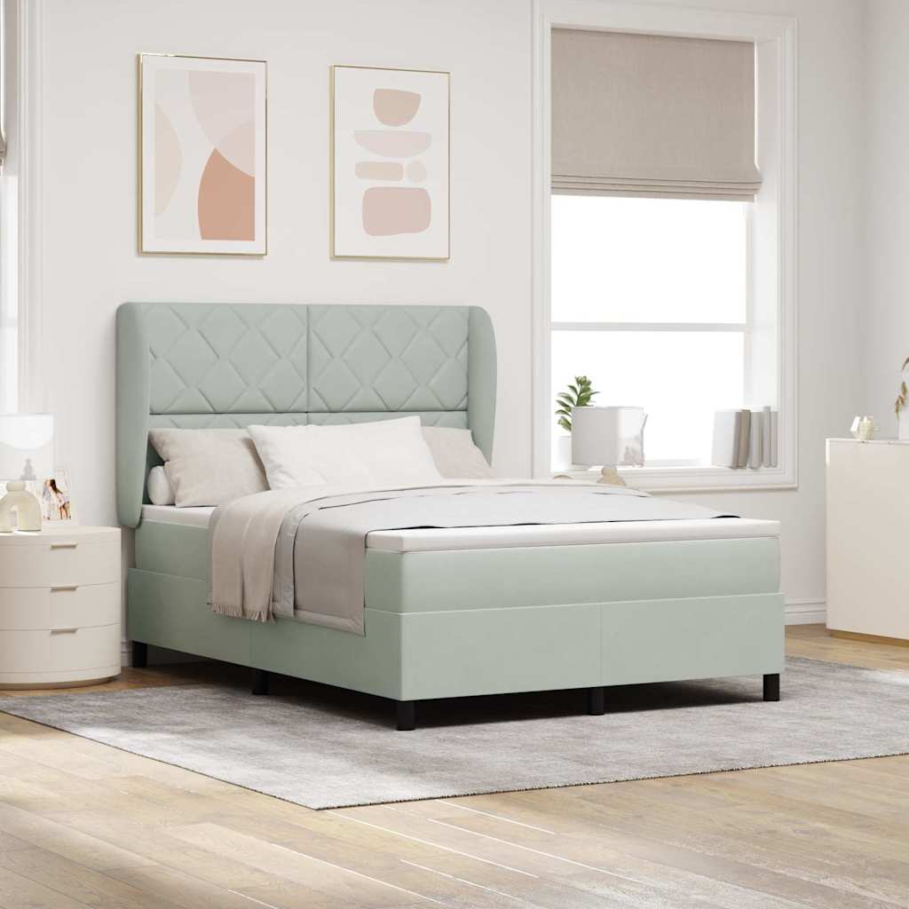 Letto a molle con materasso Grigio chiaro 200 x 140 cm Velluto