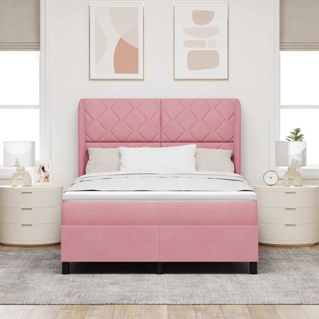 Letto a molle con materasso Rosa 200 x 160 cm Velluto