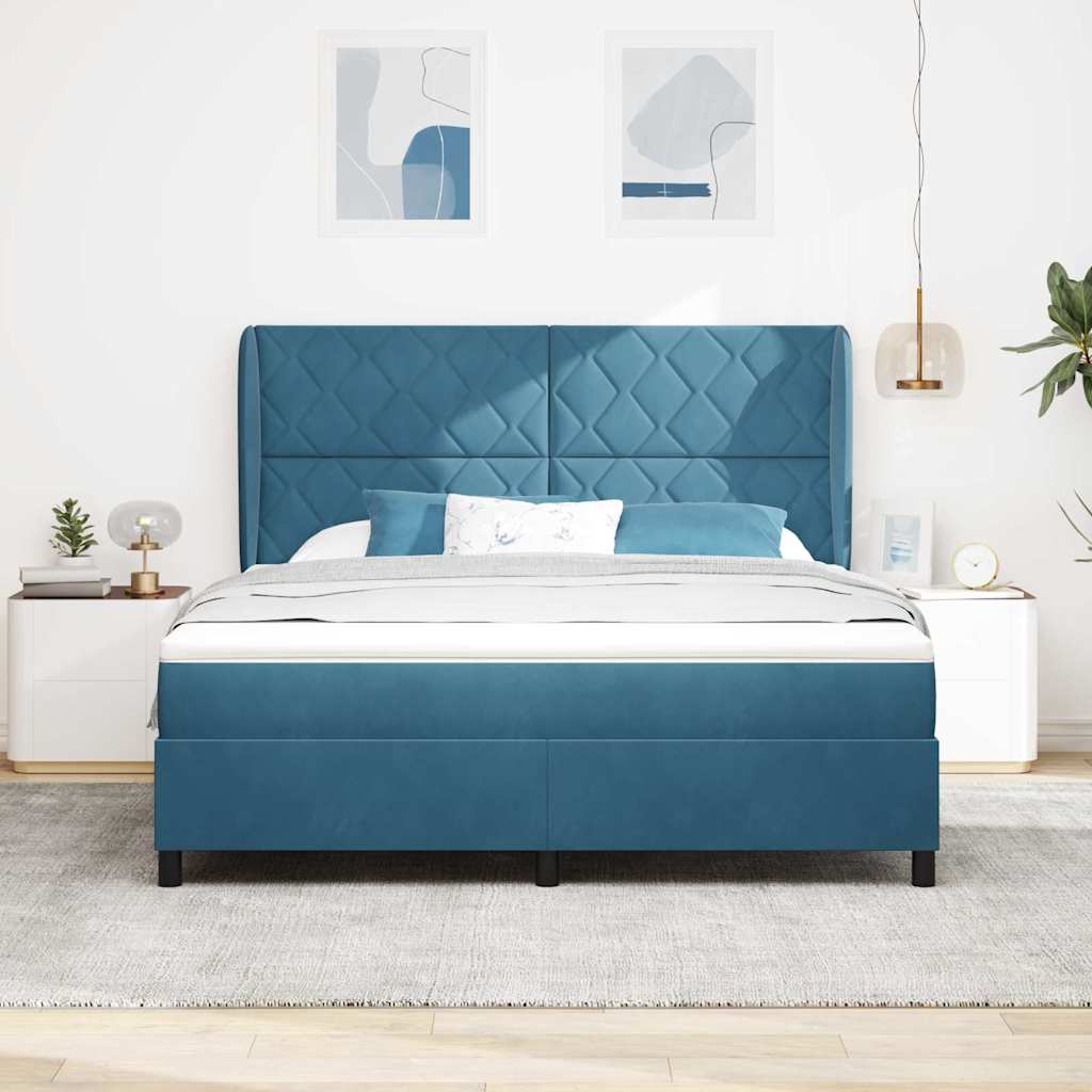 Letto a molle con materasso Blu Scuro 200 x 180 cm Velluto