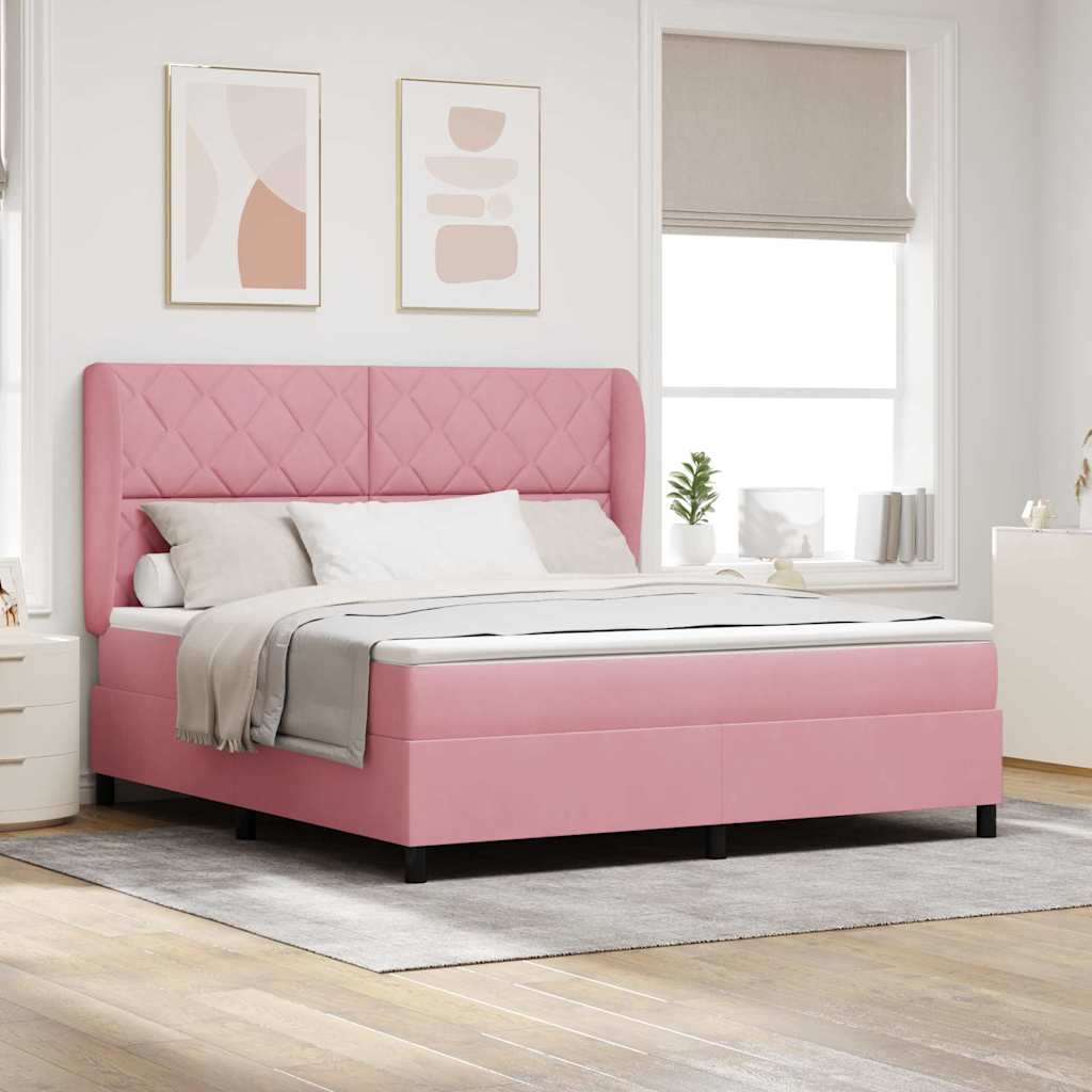 Letto a molle con materasso Rosa 200 x 180 cm Velluto