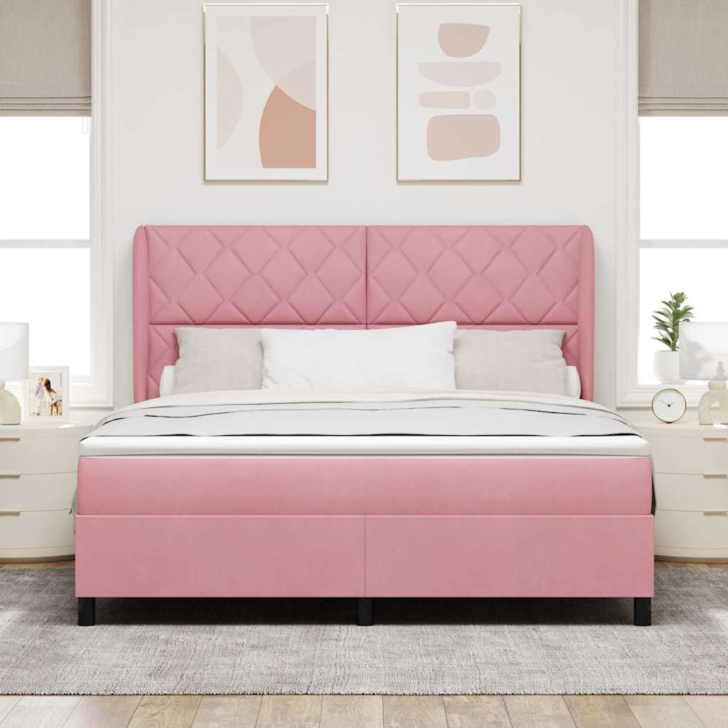 Letto a molle con materasso Rosa 200 x 180 cm Velluto
