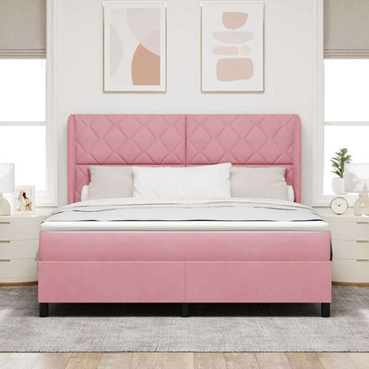 Letto a molle con materasso Rosa 200 x 180 cm Velluto