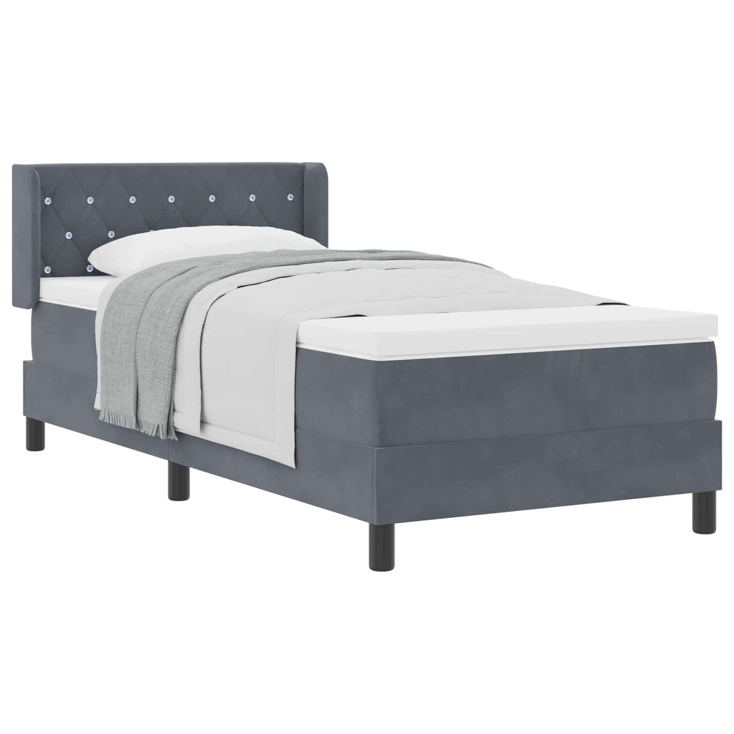 Letto a molle con materasso Grigio scuro 200 x 90 cm Velluto