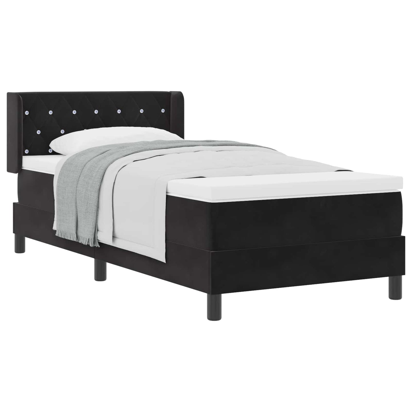 Letto a molle con materasso Nero 200 x 90 cm Velluto