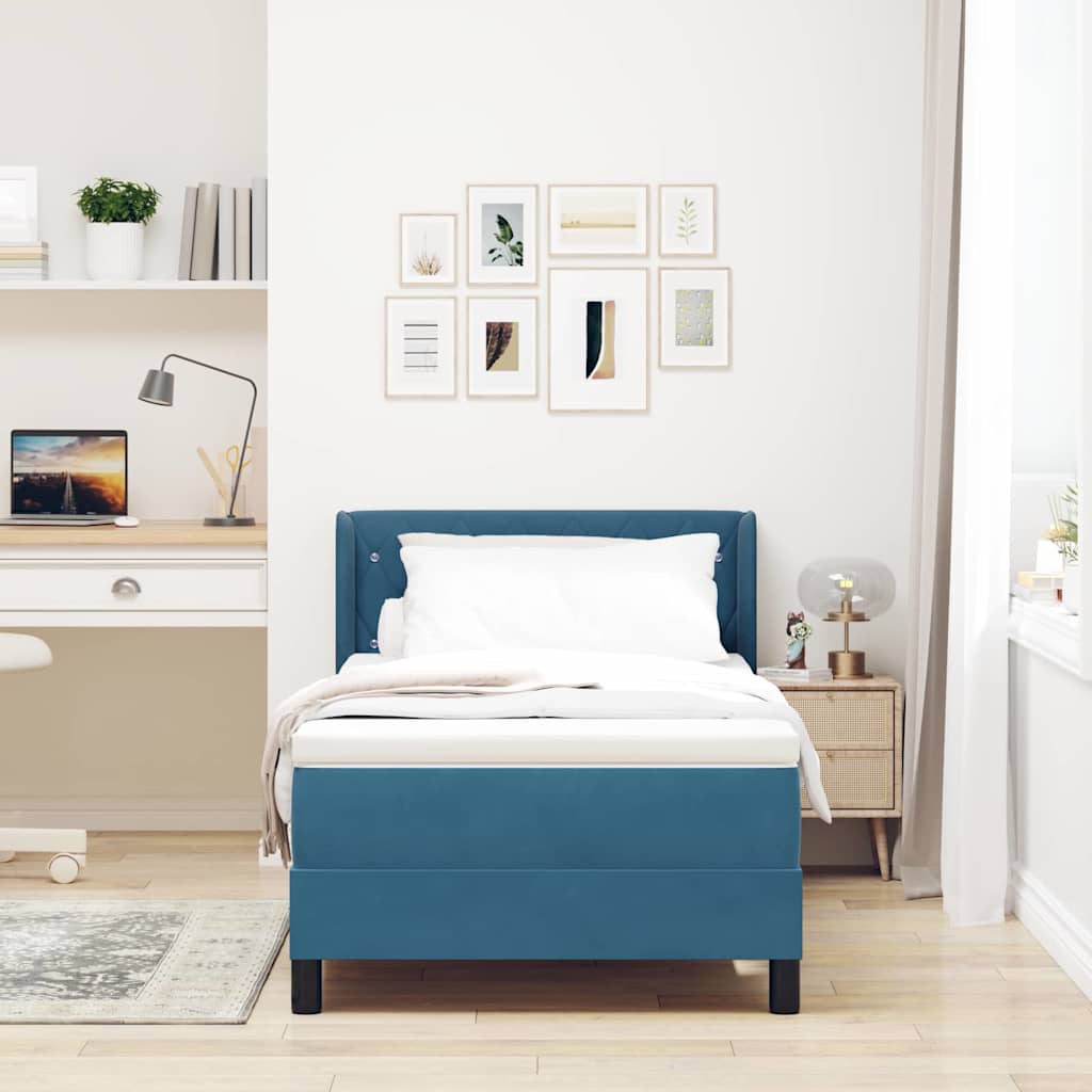 Letto a molle con materasso Blu Scuro 200 x 100 cm Velluto