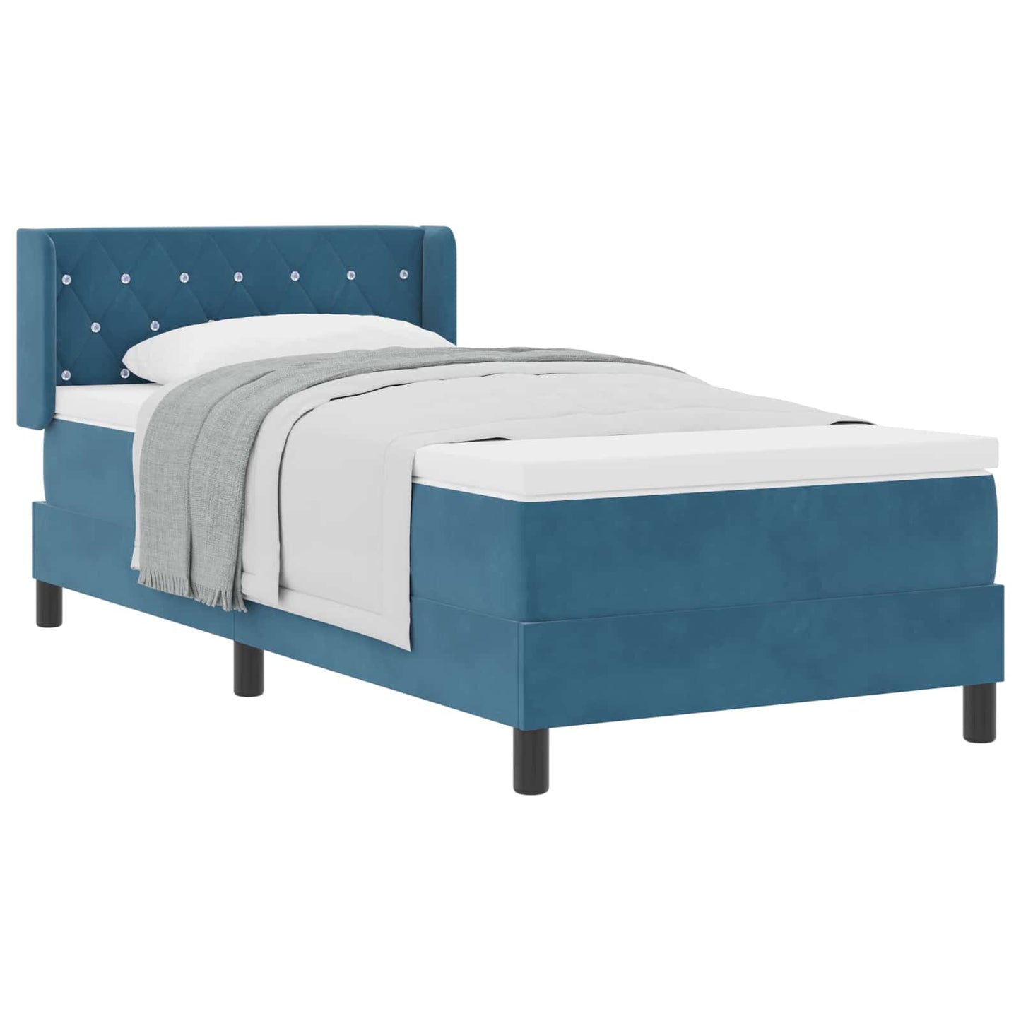 Letto a molle con materasso Blu Scuro 200 x 100 cm Velluto