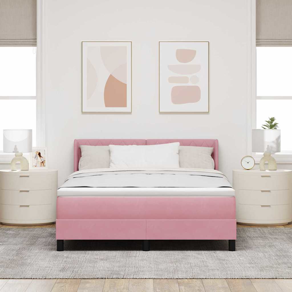 Letto a molle con materasso Rosa 190 x 140 cm Velluto