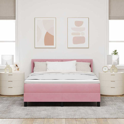 Letto a molle con materasso Rosa 190 x 140 cm Velluto