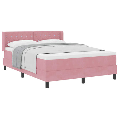 Letto a molle con materasso Rosa 190 x 140 cm Velluto
