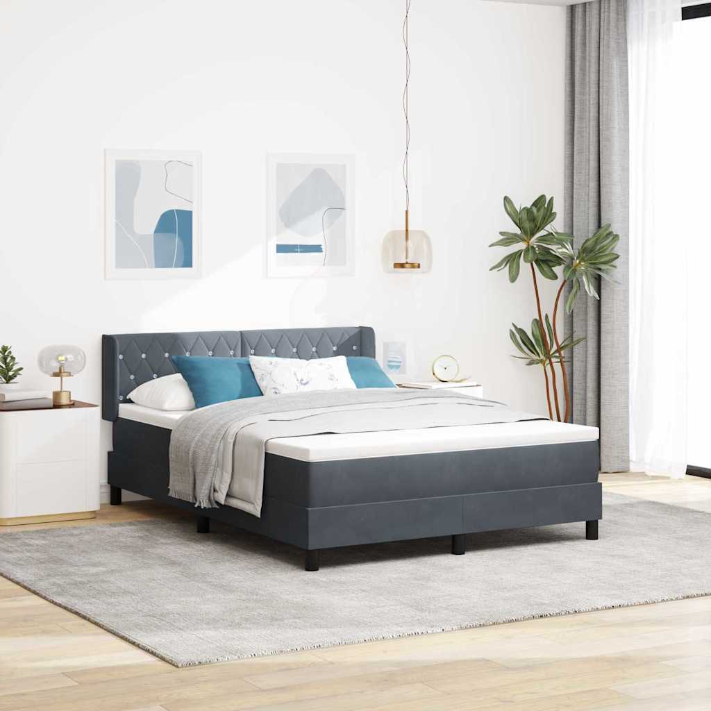Letto a molle con materasso Grigio scuro 200 x 140 cm Velluto